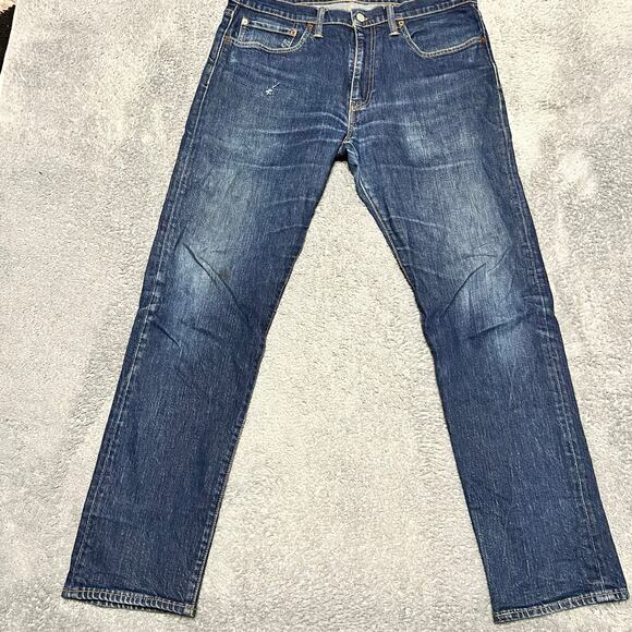Levis 502 Jeans Mens 34 x32 Blue Slim Taper Stretch Denim Five Pocket Classic - Picture 1 of 13